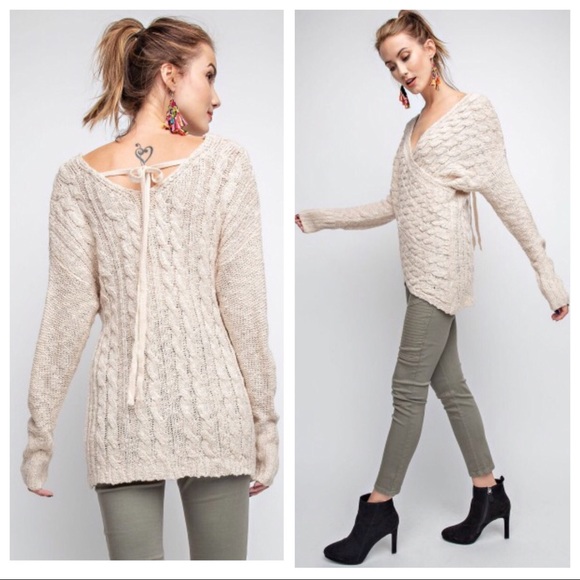 CHAVI-Cross Front Drop Sleeve Sweater - Picture 4 of 5